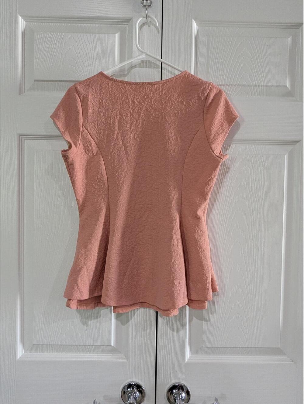 Poetry Women's Jacquard Peplum Top, Coral, Size Small, Cap Sleeve, Square Neck - Picture 7 of 8